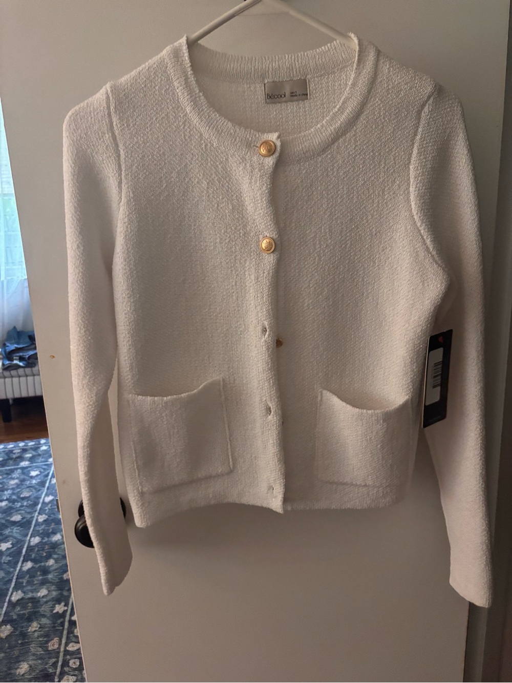 White Textured Knit Cardigan Blazer size Small